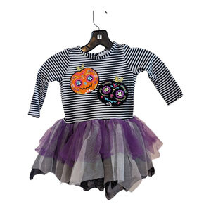 Emily Rose Girls Size 2T Embroidery Pumpkins Halloween Gray/Purple/Striped Dress